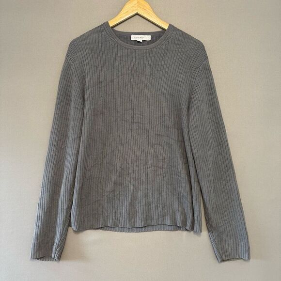 Calvin Klein Women’s Grey Ribbed Sweater Size Medium Crew Neck Style Preppy - Picture 1 of 12